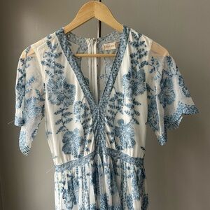 Altar’d State Blue Floral Embroidered V-Neck Women’s Dress